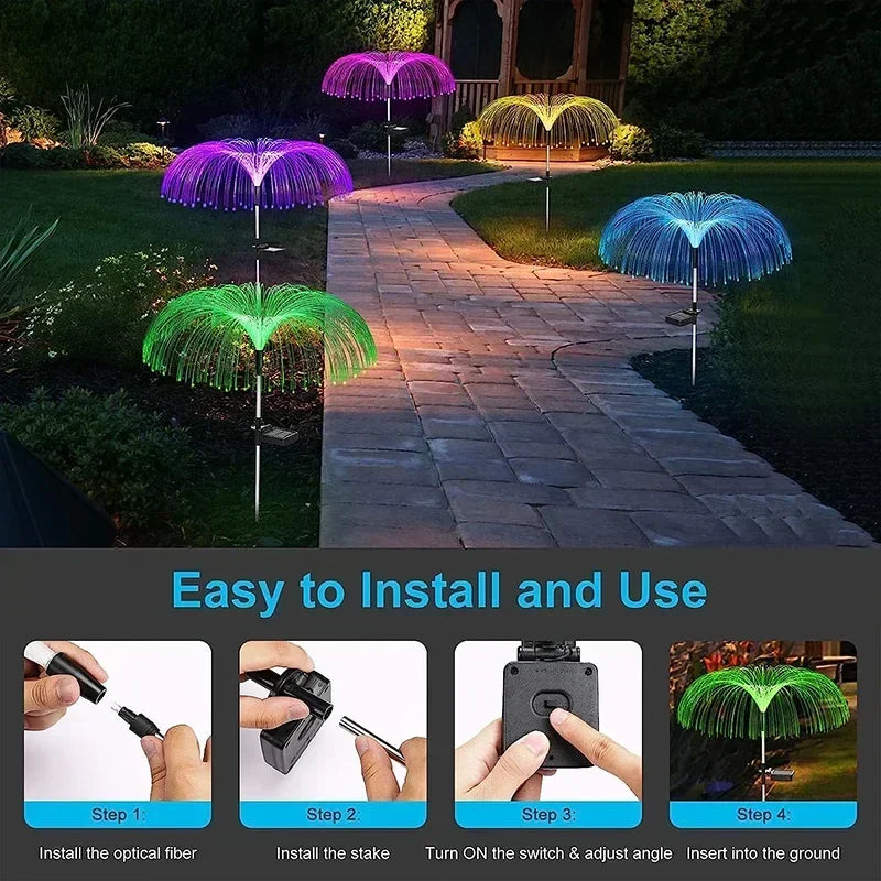 Solar Jellyfish Lawn Lights - Outdoor Fiber Optic Decor for Patio & Yard
