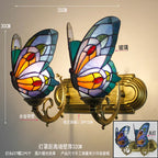 Butterfly Glass Sconces LED Wall Lamps Tiffany Mediterranean Bedroom Lighting