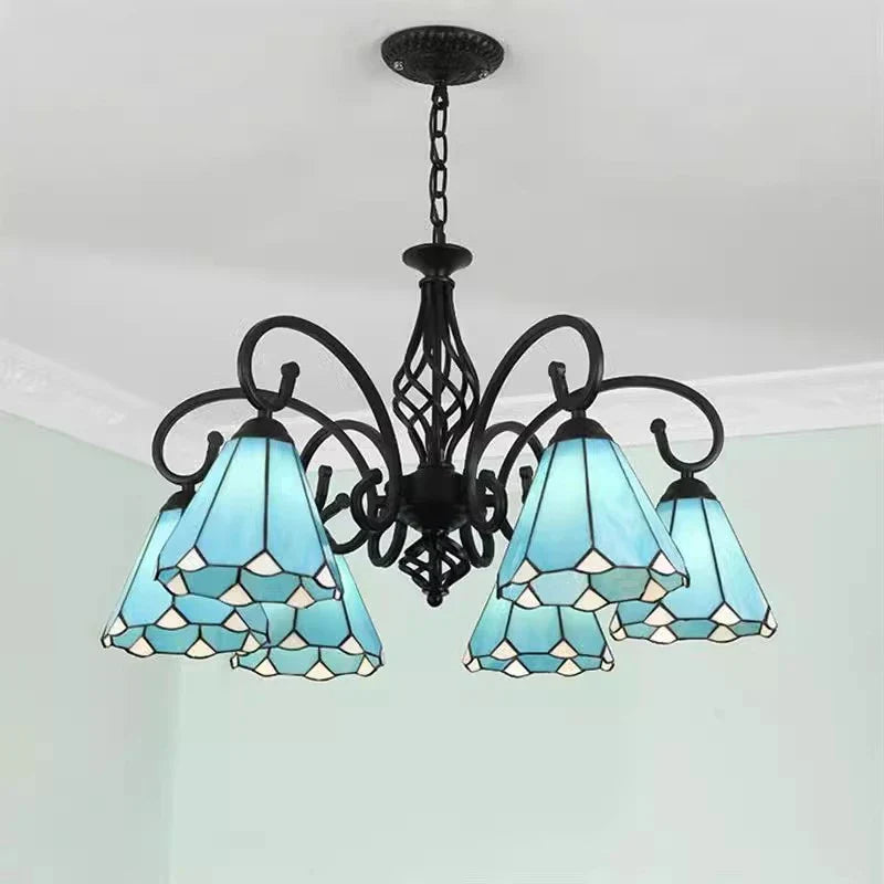 Tiffany Chandeliers: Stained Glass Mediterranean Style Hanging Lamp for Home Lighting