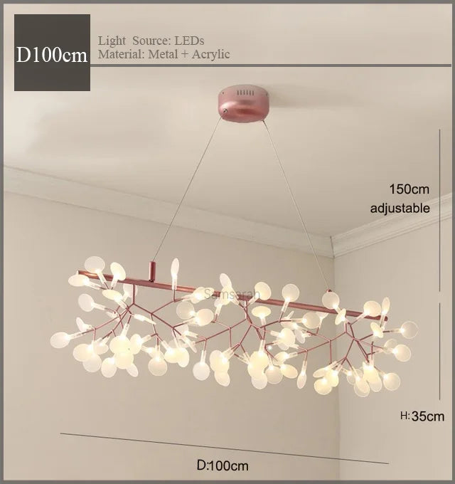 Modern Nordic Hanging Firefly Chandelier - Rose Gold and Black Branch Design