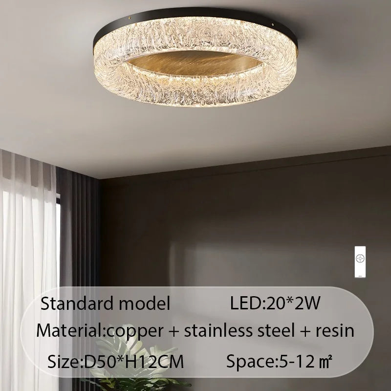 Nordic Copper Round Brass LED Ceiling Light for Living Room, Kitchen, Bedroom - Surface Mount