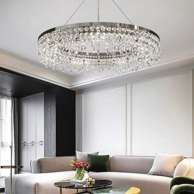 Crystal Circle LED Chandelier for Modern Luxury Living Room Decor