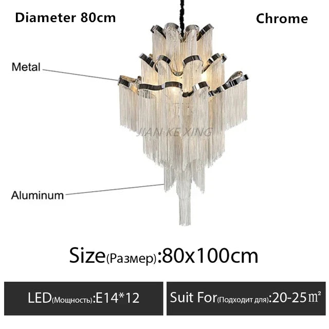 Luxury Tassel Chandelier: Elegant Aluminum Chain LED Lighting for Living Room Loft Villa