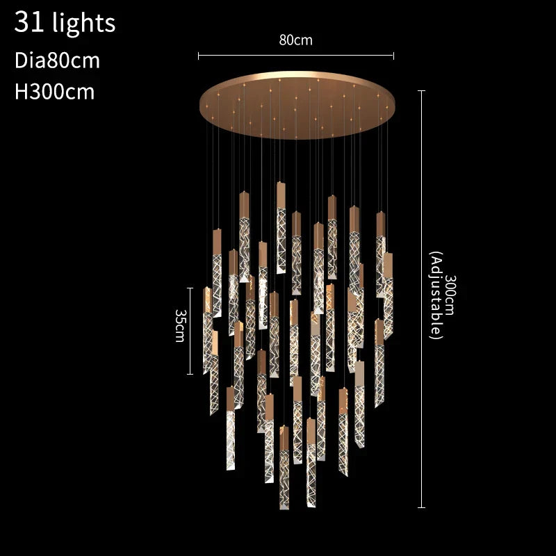 Crystal LED Chandelier: Modern Luxury Staircase & Living Room Hanging Lamp
