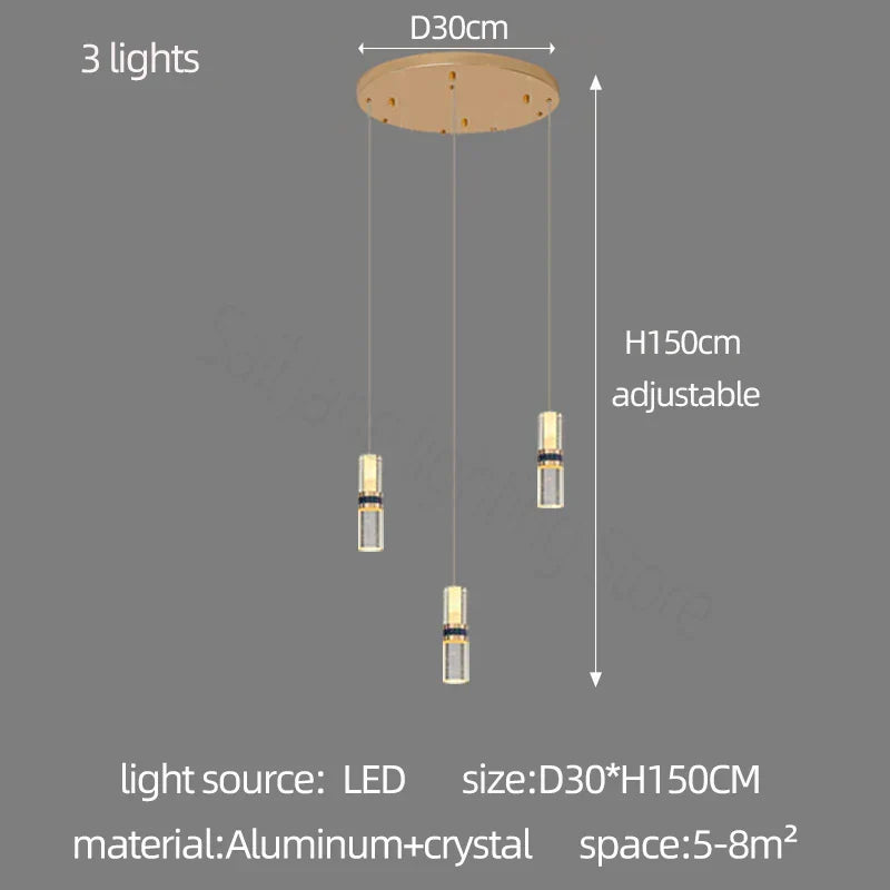 Crystal Columnar Chandelier Stair Light for Home, Restaurant, Bar, and Villa