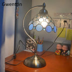 Mediterranean Tiffany Stained Glass Table Lamp LED Living Room Bedroom Vintage Fixtures