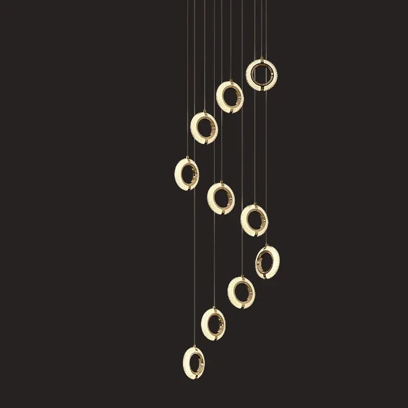 Luxury Crystal LED Chandelier Staircase Ceiling Lamp - Gold Modern Round Hanging Light