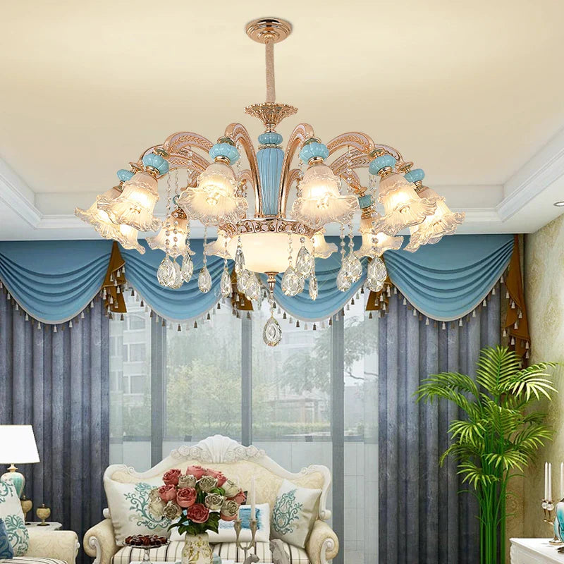 Duplex Ceramic Crystal Pendant Lamp for Modern European Style Living Room