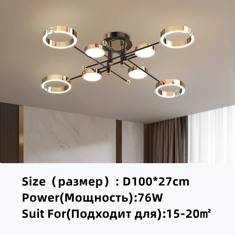 Gold Plated Luxury Chandelier with Remote Control Crystals for Elegant Living & Bedroom Decor