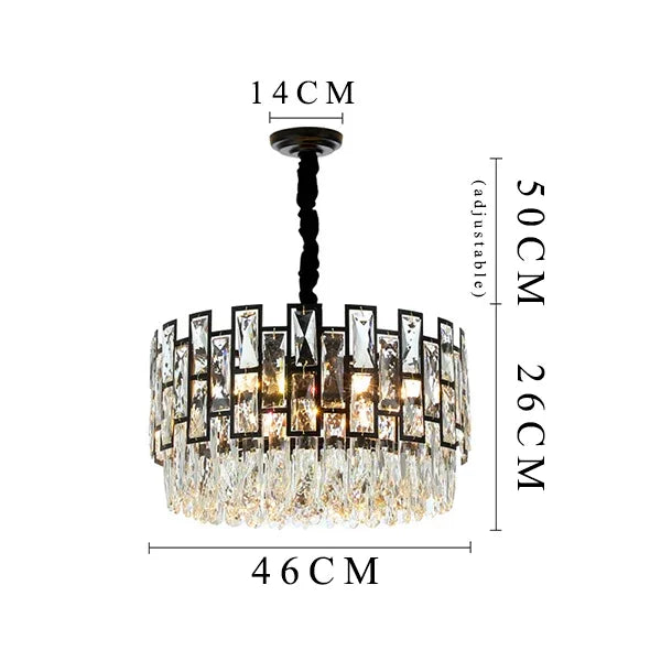 Crystal LED Chandeliers Black Round Pendant Light for Living Room Dining Indoor Kitchen Bedroom