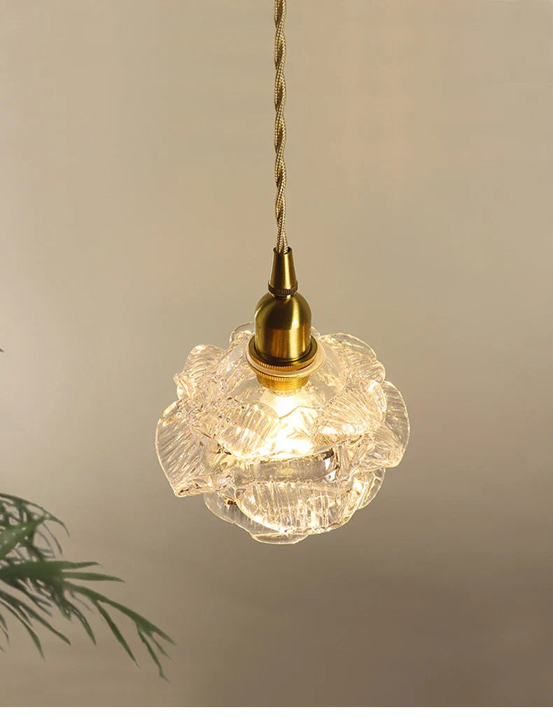 Romantic Rose Glass Chandelier Lighting Vintage Brass Luxury Hanging Lamp