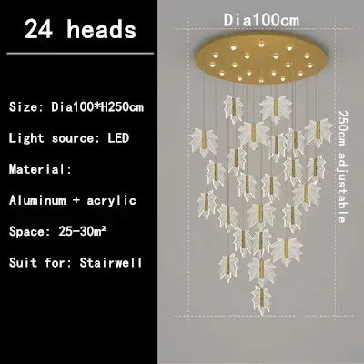 Luxury Maple Leaf Staircase Pendant by - Duplex Villa Chandelier