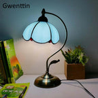 Mediterranean Tiffany Stained Glass Table Lamp LED Living Room Bedroom Vintage Fixtures