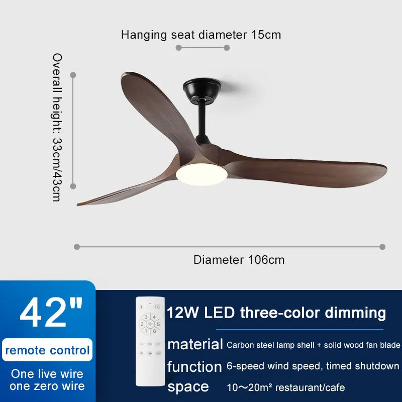 Wooden Ceiling Fan with LED Light and Control - Ideal for Bedroom, Living Room, Office