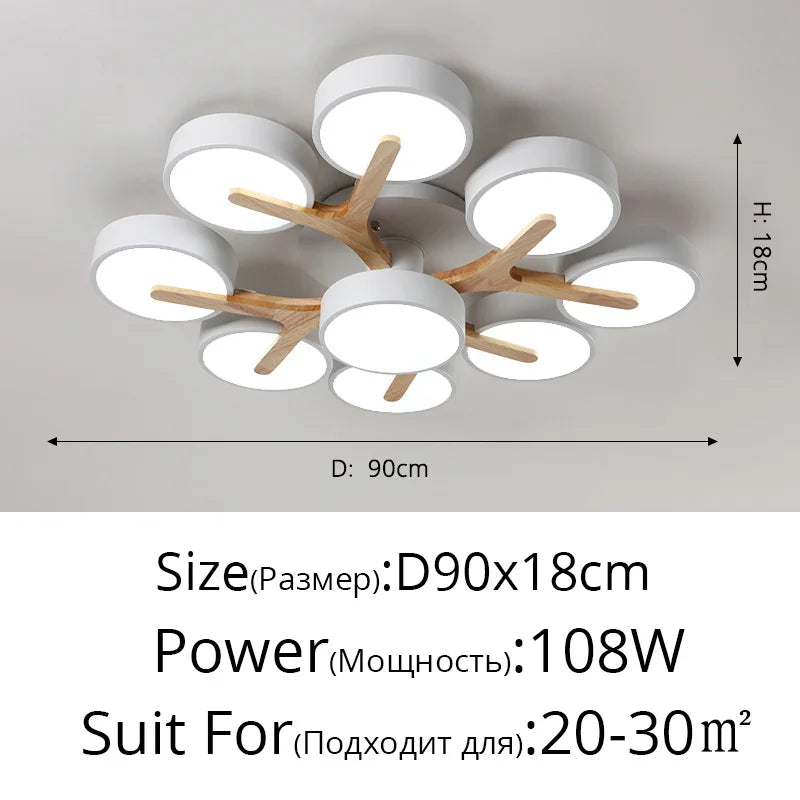Nordic Style Wood Art LED Chandelier for Bedroom Living Room Ceilings