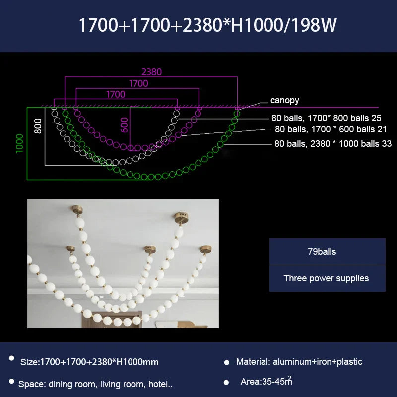 Pearl Necklace Chandelier: Modern Luxury Pendant Light for Living Room, Staircase, Foyer