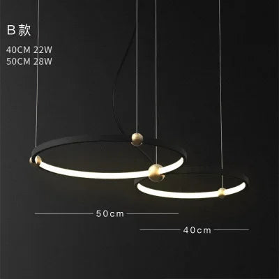 Black Gold Chandelier Creative Italian Design Light Metal LED Rings Circle