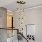 Crystal Ring LED Chandelier: Modern Gold Kitchen Lighting for Staircase, Simple Indoor Hanging Lamp