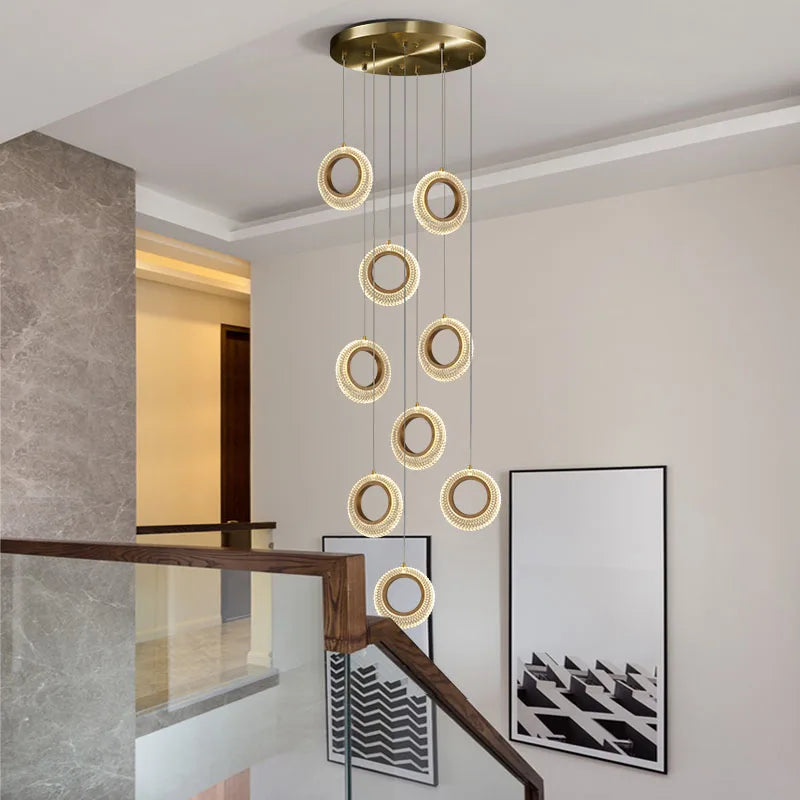 Crystal Ring LED Chandelier: Modern Gold Kitchen Lighting for Staircase, Simple Indoor Hanging Lamp