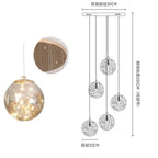 Glass Chandelier: Gold LED Staircase Lighting, Minimalist Design