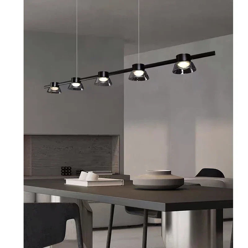Black Strip Chandelier: Modern Nordic LED Lighting for Office, Restaurant, Living Room