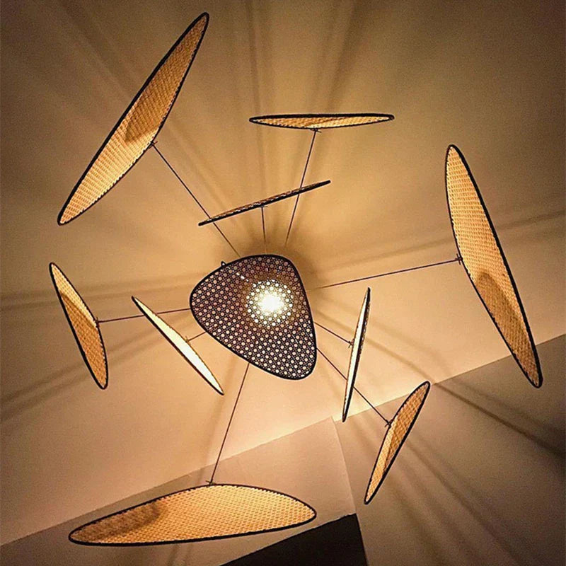 Wicker Bamboo Leaf Grid Chandelier: Modern Ceiling Lighting for Kitchen & Dining Room