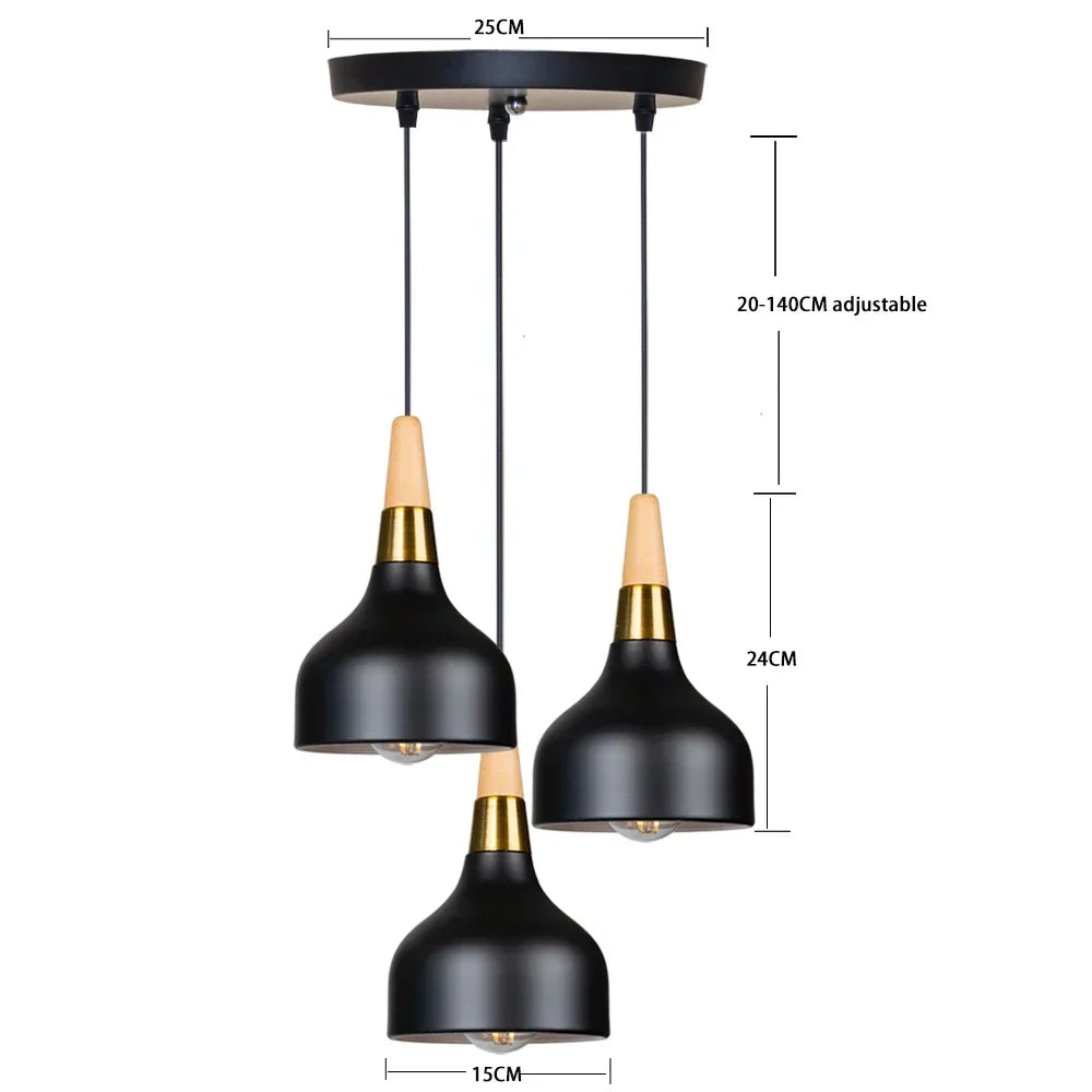 Wooden Dome Pendant Lights: Adjustable Hanging Lamp for Kitchen Dining Living Bedroom
