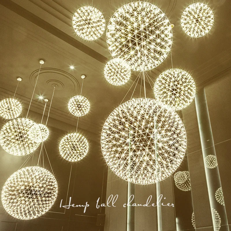 Spark Ball Chandelier: Nordic Taraxacum Star Fireworks Pendant for Hotel Lobby Staircase
