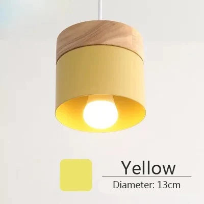 Wood Iron Pendant Lights: Modern Nordic Colorful Minimalist LED Hanging Lamps