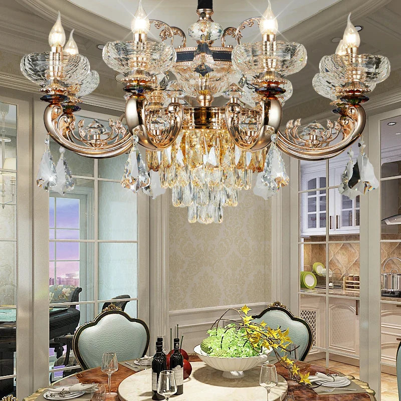 Jade Crystal Chandelier: Elegant European Living Room Lamp