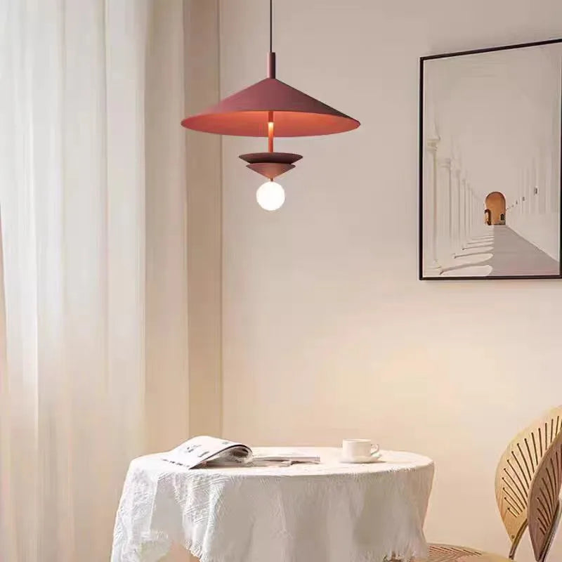 Red UFO Pendant Light for Dining and Living Room, Minimalist LED Lamp