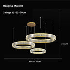 Luxury Gold Steel Crystal Chandelier Pendant Lights - Remote Control Dimmable Fixture