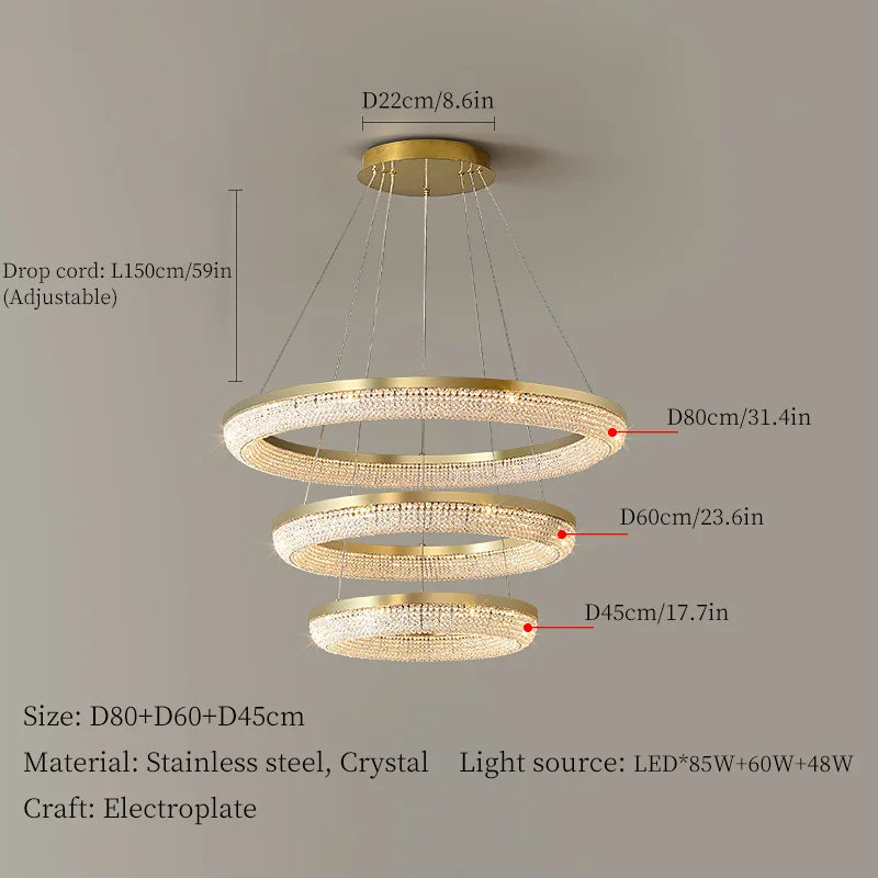 Nordic Crystal LED Ceiling Chandelier for Dining Room Kitchen Living Room