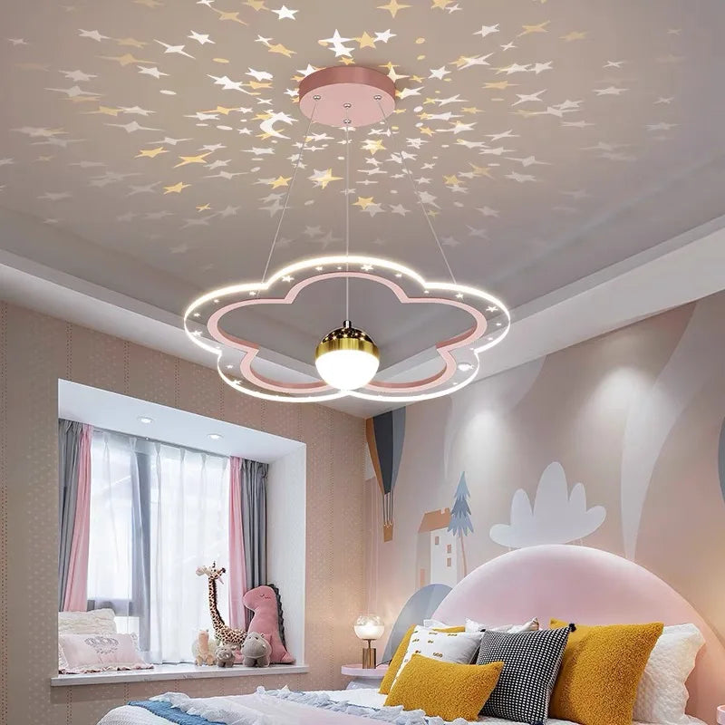 Cloud Flower LED Chandelier: Kid's Bedroom Starry Sky Decorative Lighting Fixture