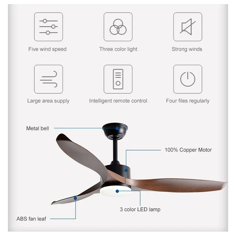 Pure Copper DC Motor Remote Control Ceiling Fan with Light