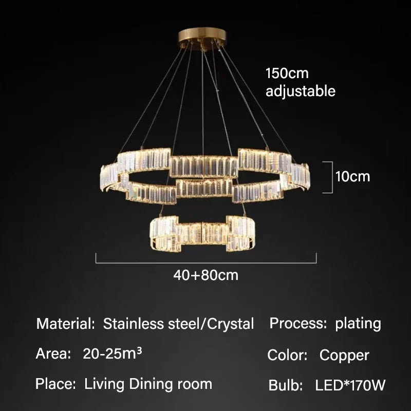 Crystal Pendant Chandelier: Modern Luxury LED Fixture for Living Dining Kitchen Bedroom