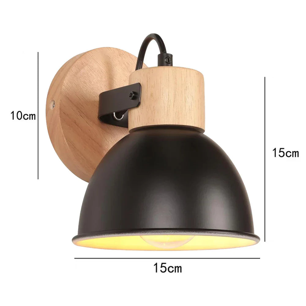 Nordic Wooden Wall Lamp Bedside Light for Bedroom Living Room E27 Macaroon Style