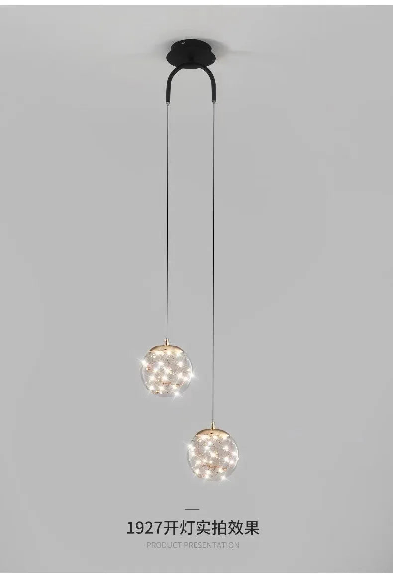 Double Glass Ball Pendant Light Fixture for Bedroom Ceiling Lighting