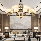 All Copper Jade Chandelier for Living Room, Villa Duplex Multi-storey Lighting