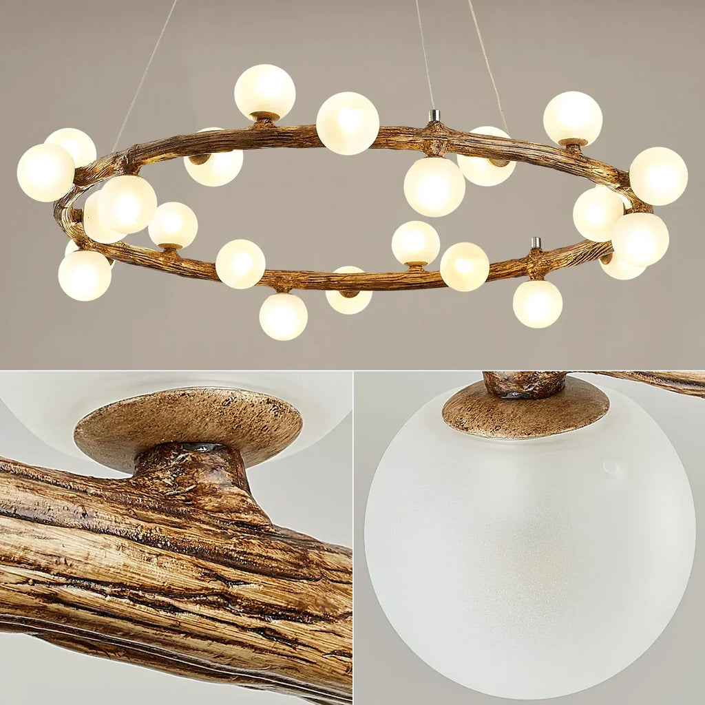 Retro Wood Twig LED Chandelier Pendant Light for Dining Room Kitchen Decoration