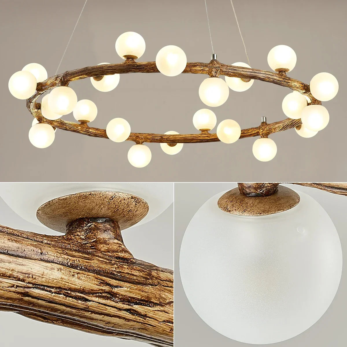 Retro Wood Twig LED Chandelier Pendant Light for Dining Room Kitchen Decoration