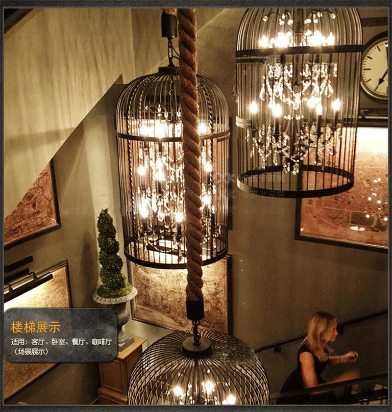 Iron Birdcage Crystal Chandelier: Spherical Pendant Light for Home Decor