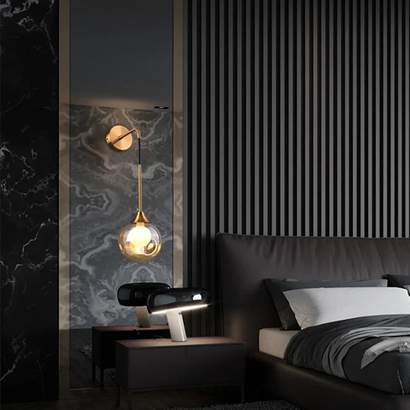 Glass Ball Gold Wall Sconce - Modern Nordic Indoor Bedroom Light Fixture