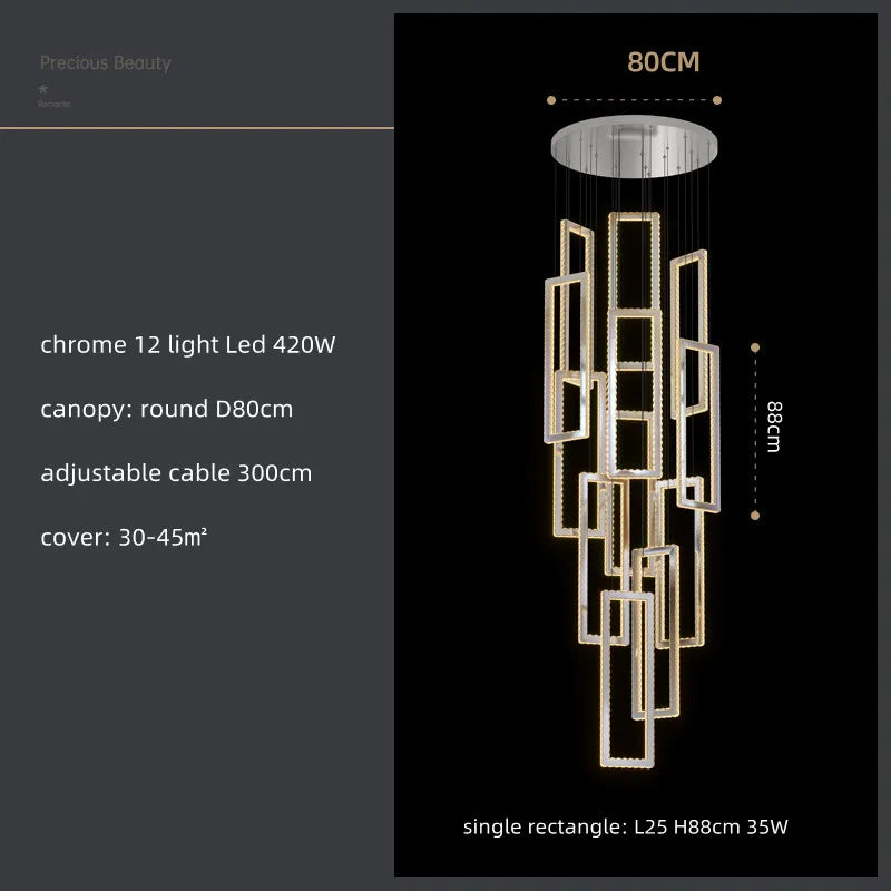 Crystal LED Pendant Light Luxury Stairs Lustre Modern Lighting Fixture