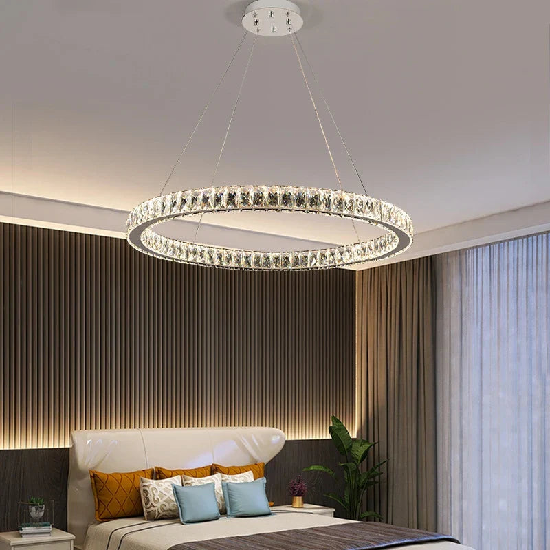 Round Crystal Ceiling Chandelier for Kitchen Dining Room LED Lighting Fixtures