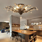 Industrial Crystal Chandelier: Vintage Farmhouse Ceiling Light for Living Room, Dining Room