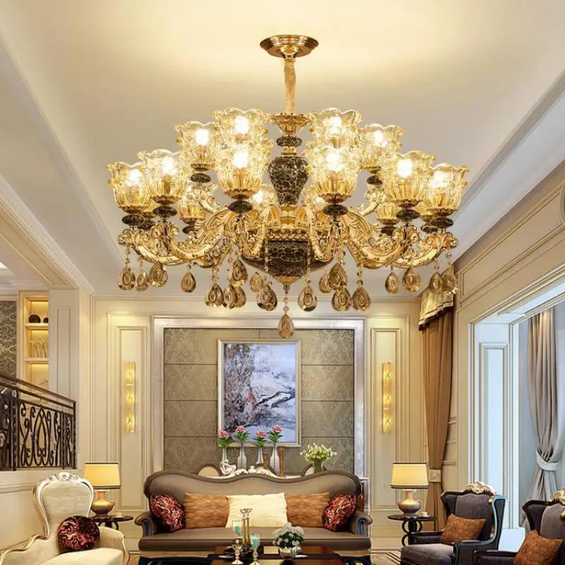 Luxury Crystals Chandelier | Elegant Ceramic Bedroom Lamp | Minimalist Villa Lighting