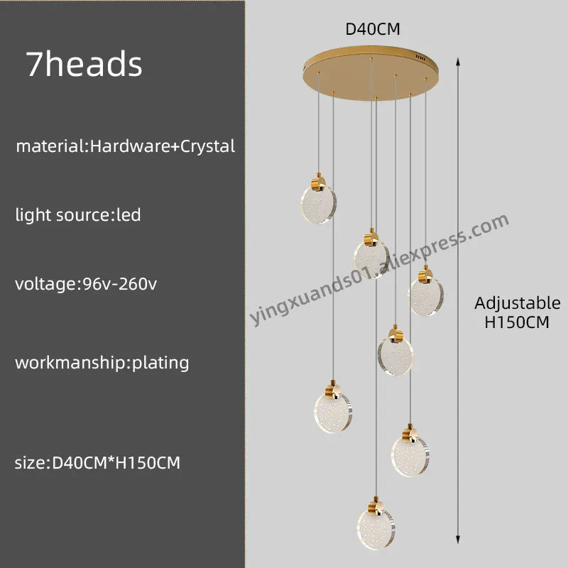 Crystal Chandelier Pendant Light for Luxury Staircase