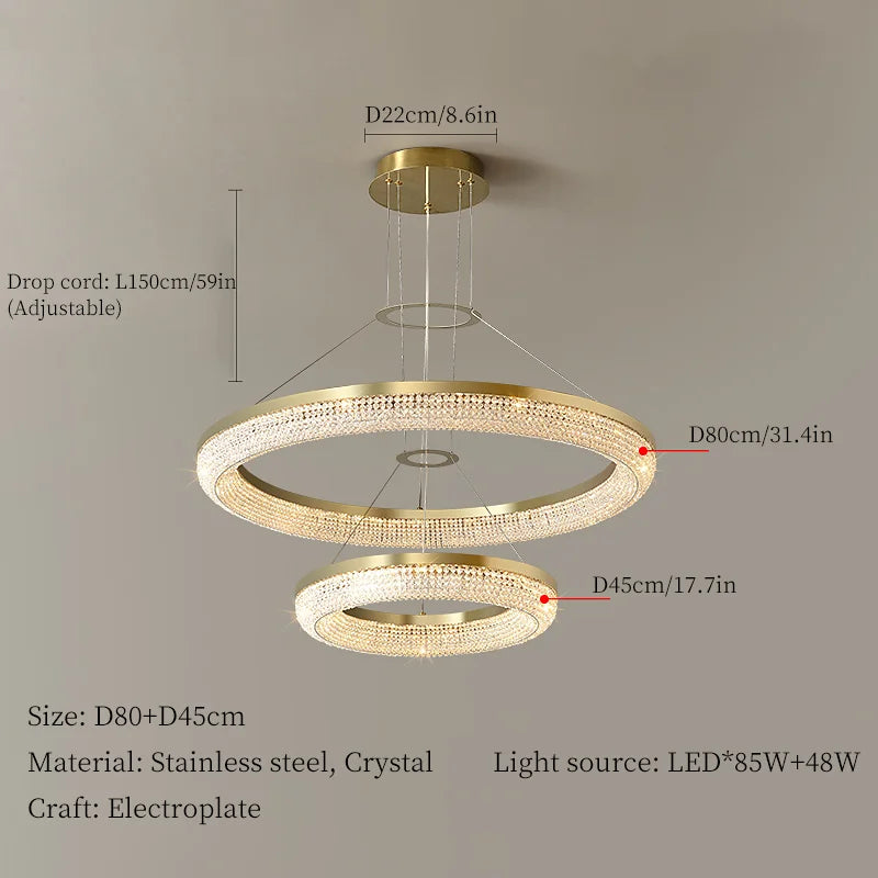 Nordic Crystal LED Ceiling Chandelier for Dining Room Kitchen Living Room