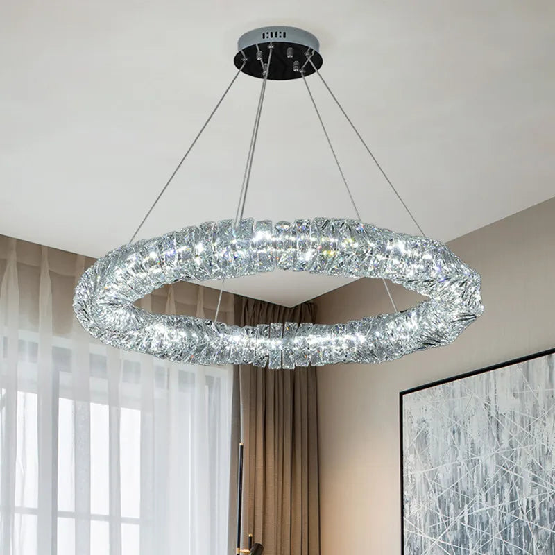 Crystal Pendant Chandelier: Dimmable Luxury LED Light for Modern Living Room
